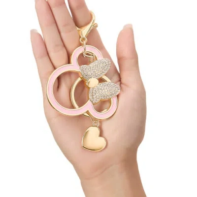 Disney Minnie Mouse Outline Keychain With Crystal Bow And Heart Charm In Brown