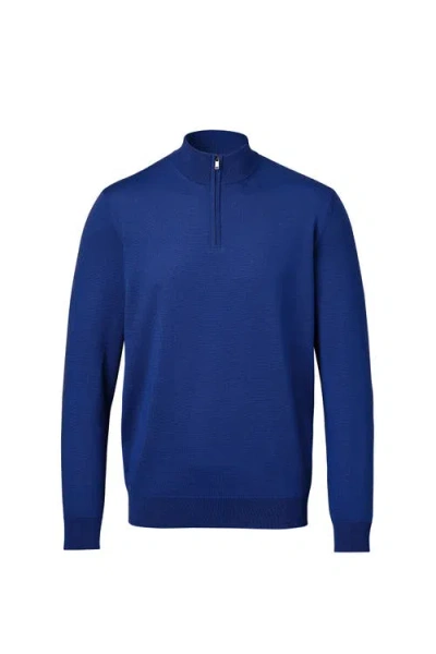 Charles Tyrwhitt Merino Zip Neck Long Sleeve Sweater In Blue