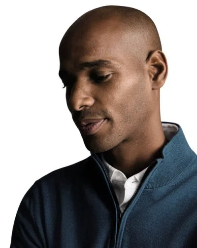 Charles Tyrwhitt Merino Zip Neck Long Sleeve Sweater In Green