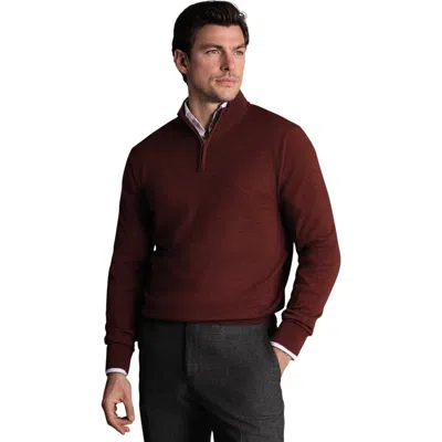 Charles Tyrwhitt Merino Zip Neck Long Sleeve Sweater In Burgundy
