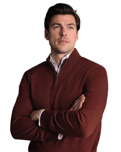 Charles Tyrwhitt Merino Zip Neck Long Sleeve Sweater In Burgundy