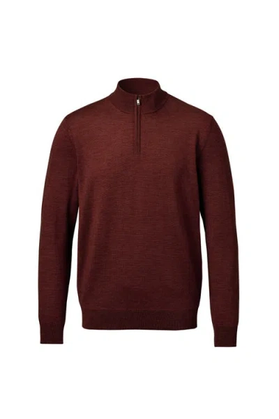 Charles Tyrwhitt Merino Zip Neck Long Sleeve Sweater In Burgundy