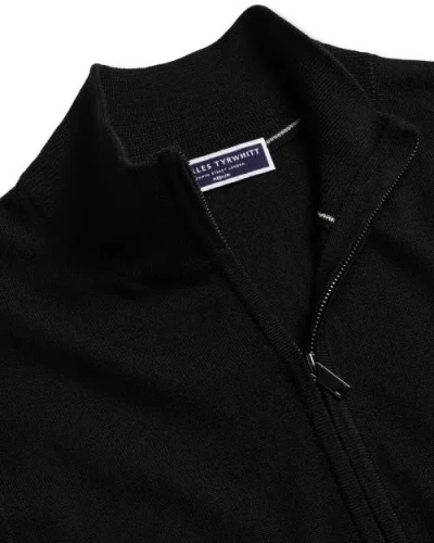 Charles Tyrwhitt Pure Merino Full Zip Through Cardigan In Black