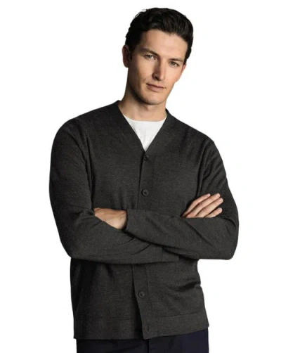 Charles Tyrwhitt Merino Button Up Cardigan In Gray