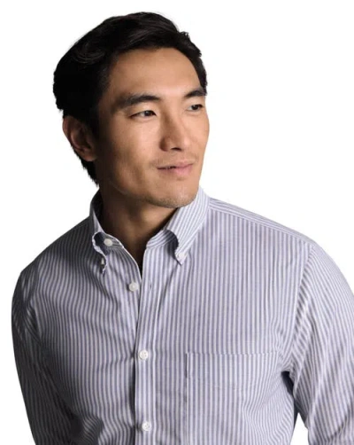Charles Tyrwhitt Slim Fit Button-down Collar Non-iron Stretch Stripe Oxford Shirt In Blue