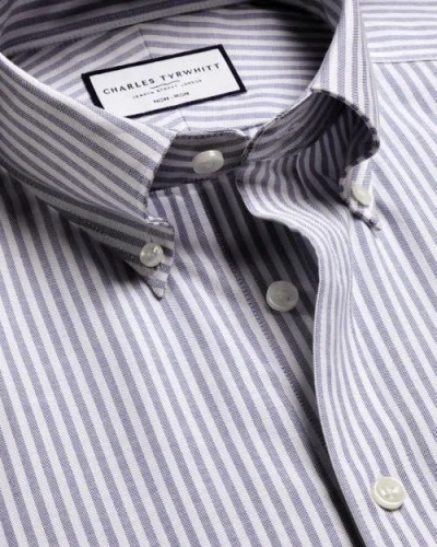 Charles Tyrwhitt Slim Fit Button-down Collar Non-iron Stretch Stripe Oxford Shirt In Blue