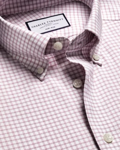 Charles Tyrwhitt Non-iron Stretch Oxford Check Shirt In Pink