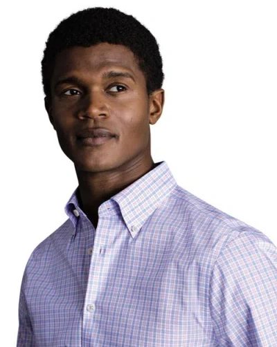 Charles Tyrwhitt Check Non-iron Button-down Oxford Slim Fit Shirt Single Cuff In Purple