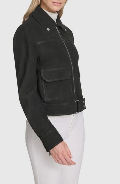 Andrew Marc Luneta Suede Trucker Jacket In Gray