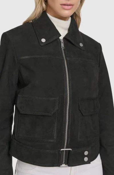 Andrew Marc Luneta Suede Trucker Jacket In Gray