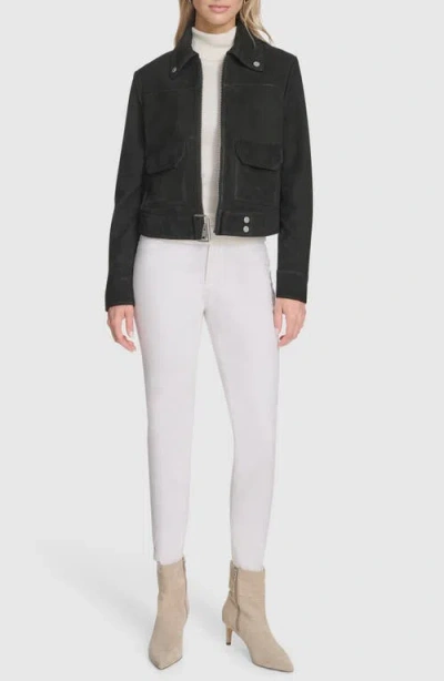 Andrew Marc Luneta Suede Trucker Jacket In Gray