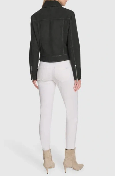 Andrew Marc Luneta Suede Trucker Jacket In Gray