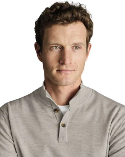 Charles Tyrwhitt Pure Merino Button Neck Sweater In Gray