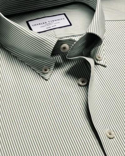 Charles Tyrwhitt Stripe Non-iron Button-down Oxford Slim Fit Shirt Single Cuff In Green