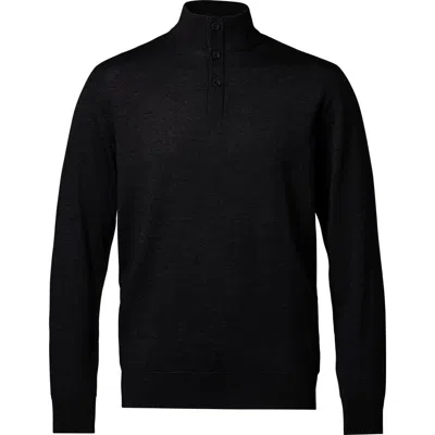 Charles Tyrwhitt Pure Merino Button Neck Sweater In Black