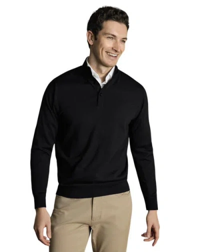 Charles Tyrwhitt Pure Merino Button Neck Sweater In Black