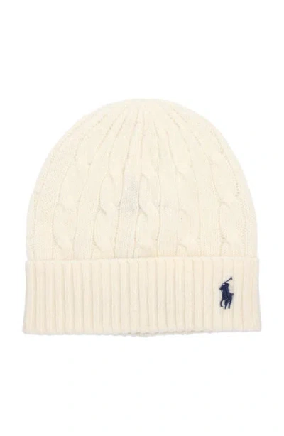 Polo Ralph Lauren Womens Cream Cable Knitted Wool And Cashmere Beanie In White