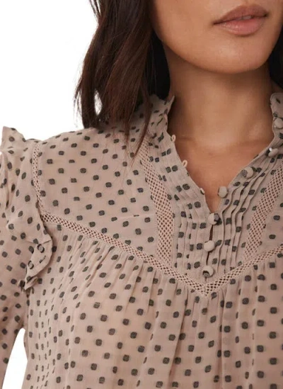 Mint Velvet Neutral Jacquard Polka Dot Blouse In Gray