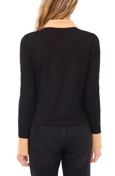 Cece Crystal Button Knit Button-up Shirt In Black