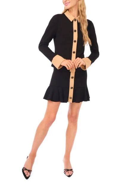 Cece Crystal Button Knit Button-up Shirt In Black