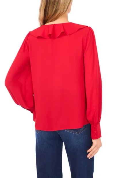 Cece Button Down Ruffle Top In Red