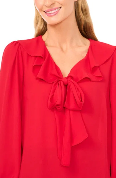 Cece Button Down Ruffle Top In Red