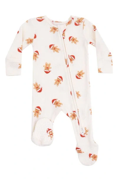 Angel Dear Gingerbread Print Zip Footie In Multi