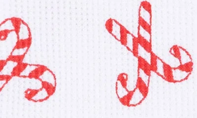 Angel Dear Candy Cane Bow Print Zip Footie In White