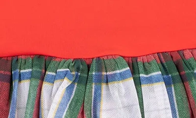 Angel Dear Holiday Plaid Skirted Bodysuit In Red