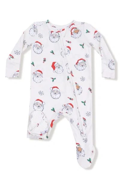 Angel Dear Vintage Santa Print Zip Footie In White
