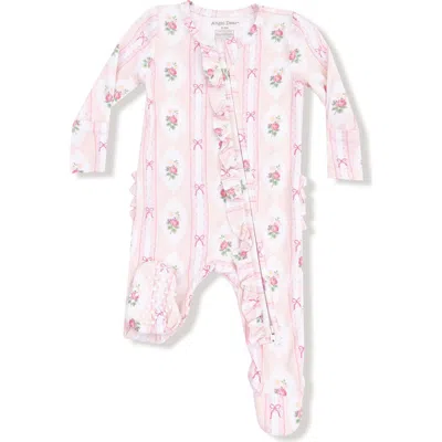 Angel Dear Ogee Lace Floral Print Ruffle Zip Footie In Pink