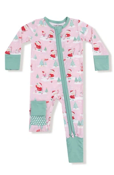 Angel Dear Golfing Mrs. Claus & Elves Print Convertible Zip Footie In Pink