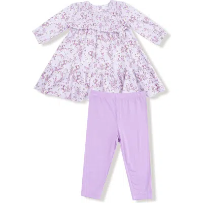 Angel Dear Sweet Dreams Smocked Top & Leggings Set In Purple