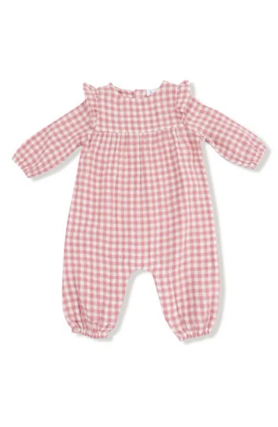 Angel Dear Rose Pink Plaid Organic Cotton Muslin Romper In Pink