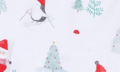 Angel Dear Santa Ski Friends Print Zip Footie In White