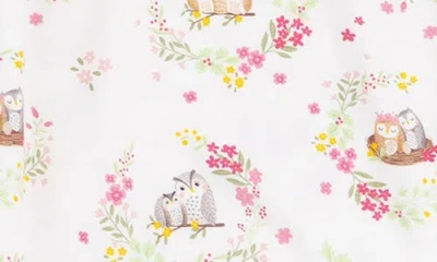 Angel Dear Floral Owl Print Smocked Romper In White