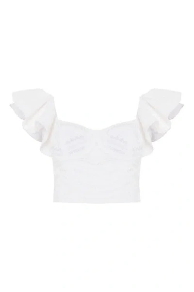 Patbo Rythmic Lace Flutter Top In White