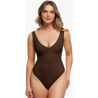 Popilush Elastic Cloud-touch All-in-one Shaping Bodysuit In Brown