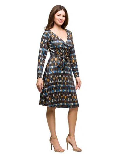 24seven Comfort Apparel Women's Long Sleeve Wrap Dress In Black