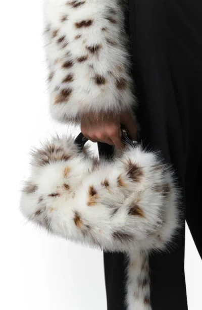 Apparis Marfa Snow Leopard Top Carry Handle Faux Fur Pouch In White