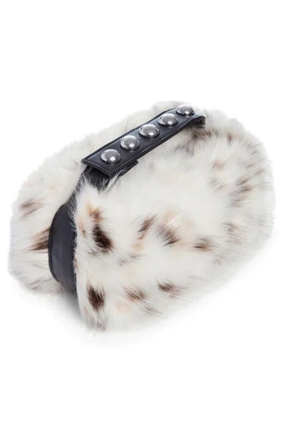 Apparis Marfa Snow Leopard Top Carry Handle Faux Fur Pouch In White