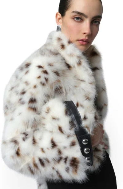 Apparis Marfa Snow Leopard Top Carry Handle Faux Fur Pouch In White
