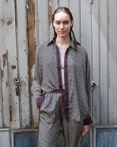 Monzlapur Embossed Botanic Crepe Pant In Brown