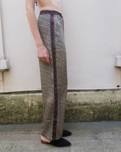 Monzlapur Embossed Botanic Crepe Pant In Brown