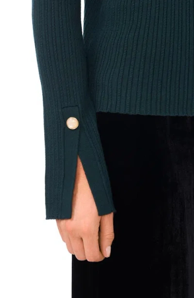 Ted Baker Mock Neck Split Cuff Ribbed Sweater In Blue