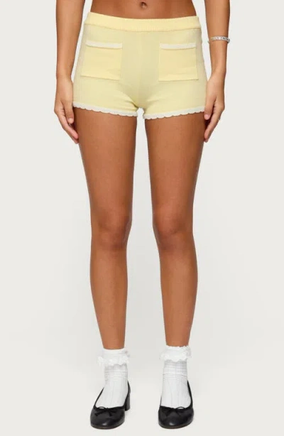 Edikted Leila Scalloped Knit Shorts In Yellow