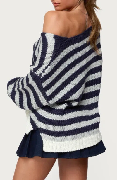 Edikted Eugenie Stripe Oversize Off The Shoulder Sweater In Multi