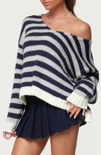 Edikted Eugenie Stripe Oversize Off The Shoulder Sweater In Multi
