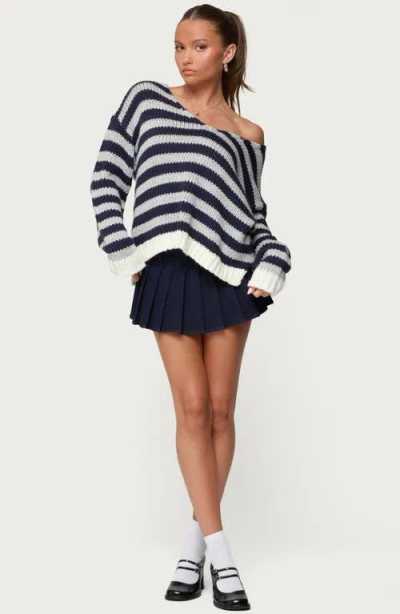 Edikted Eugenie Stripe Oversize Off The Shoulder Sweater In Multi