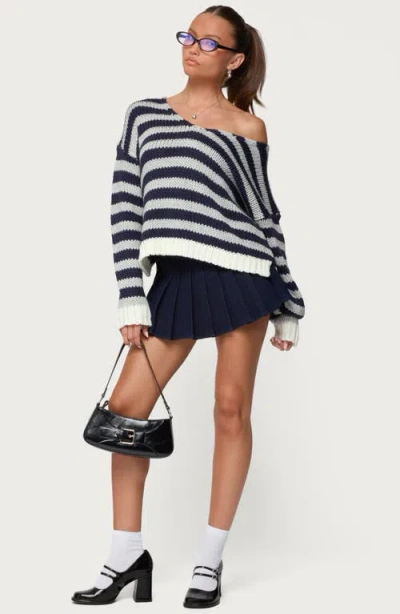 Edikted Eugenie Stripe Oversize Off The Shoulder Sweater In Multi